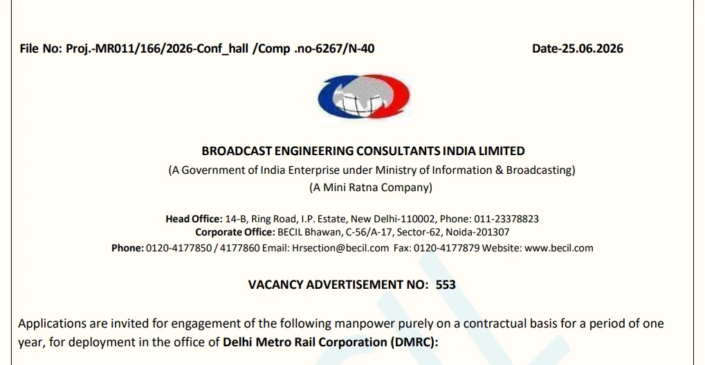 BECIL Recruitment 2026 Offline Form Rojgar PDF