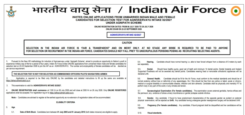 Indian Air Force Agniveer Recruitment 02/2027