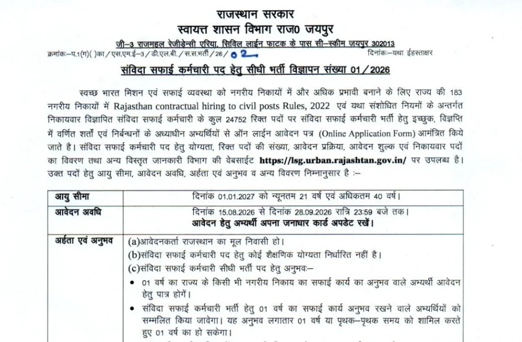 Rajasthan Safai Karmchari Recruitment 2026